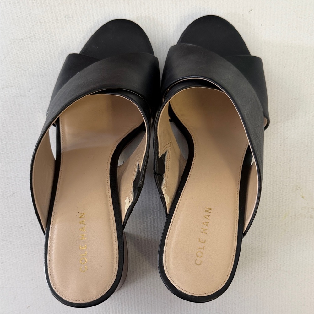 Cole Haan Black Leather Crossover Slide Mules